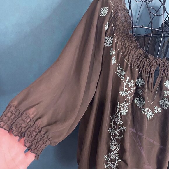 Unique Spectrum - Brown Sheer Off Shoulder Peasant Top - Picture 5 of 7